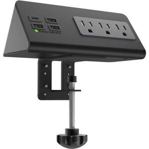 USB C Power Strip Clamp Mount Surge Protector Desk Charger 3 Outlet 4 USB Port